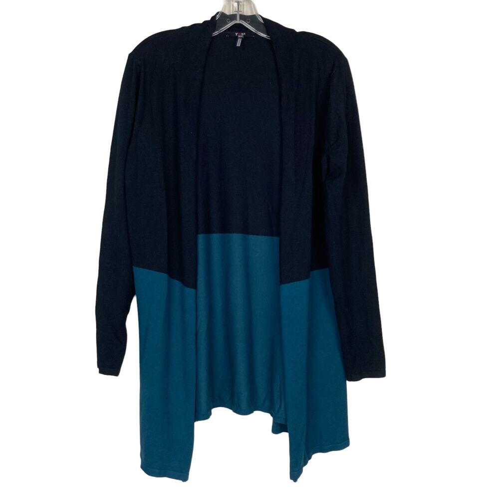 Yest Black Teal Color Block Open Front Cardigan Sz 8